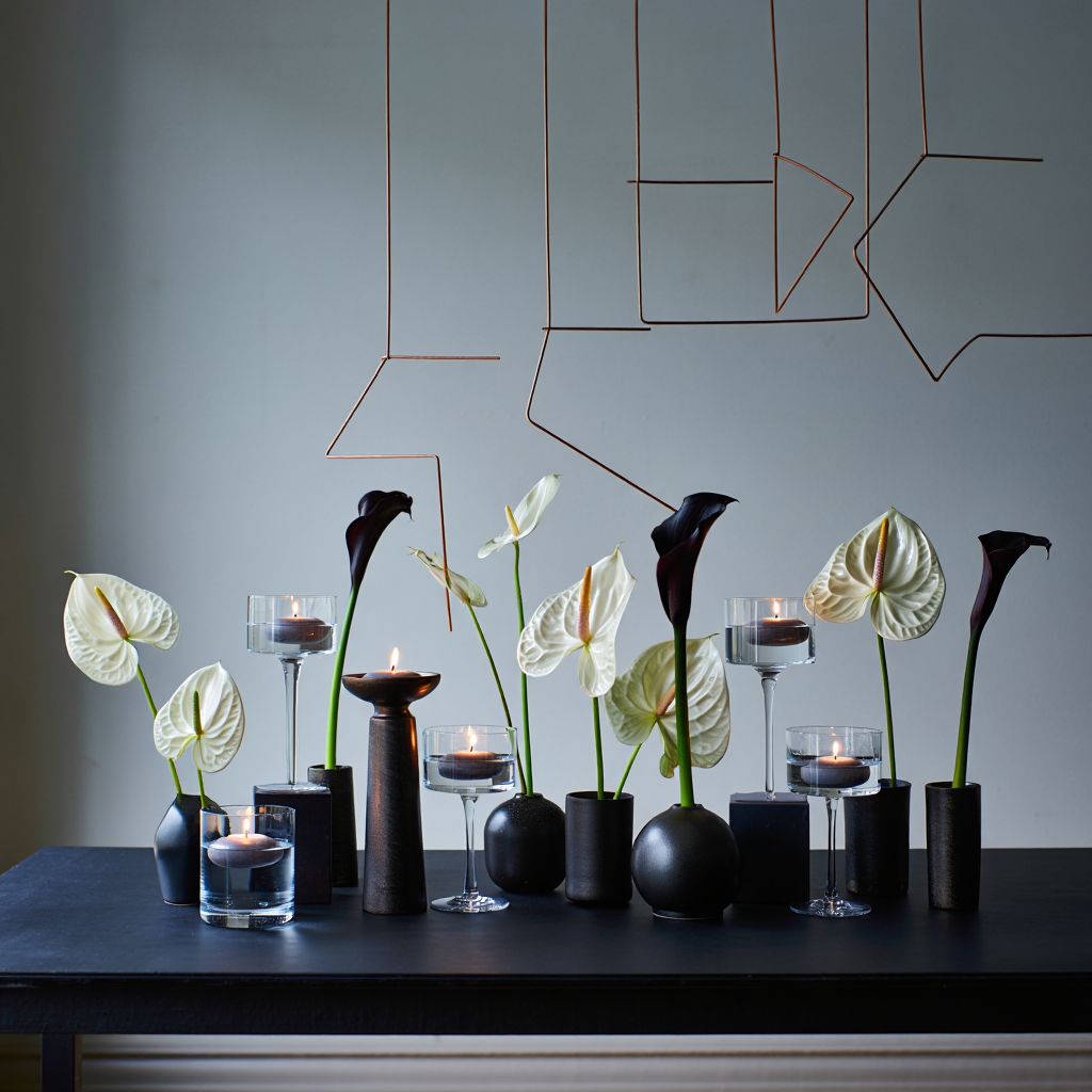 Décoration florale noir et blanc