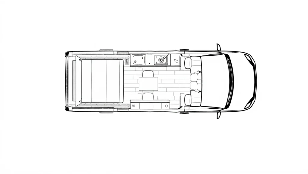 Plan vue du haut d'un van aménagé