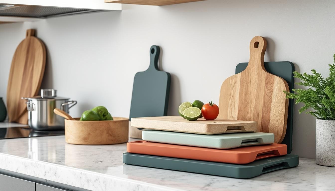 découvrez la planche à découper design joseph joseph folio, spécialement conçue pour éviter les contaminations croisées et assurer une cuisine saine et sécurisée.