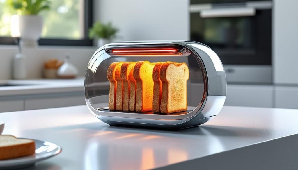 découvrez le yoto pico, le grille-pain transparent innovant qui vous permet de voir en temps réel la cuisson parfaite de vos tranches de pain.