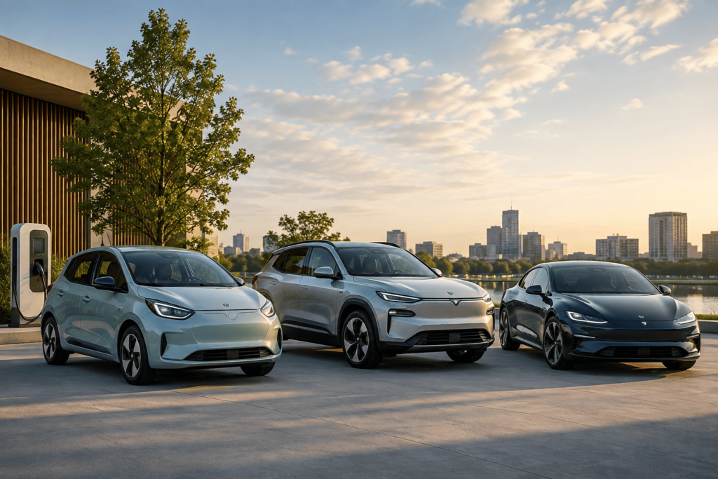Comparatif entre une citadine électrique, un SUV familial et une berline premium